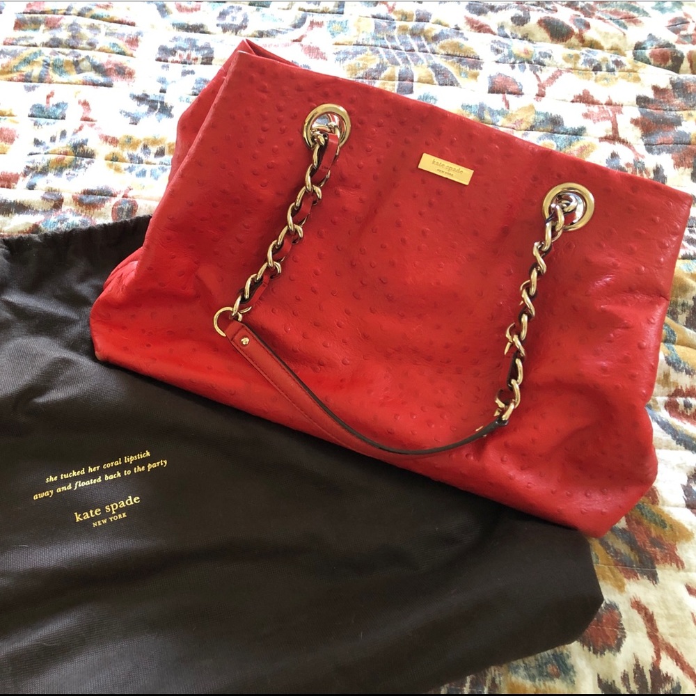 kate spade red ostrich leather handbag/purse